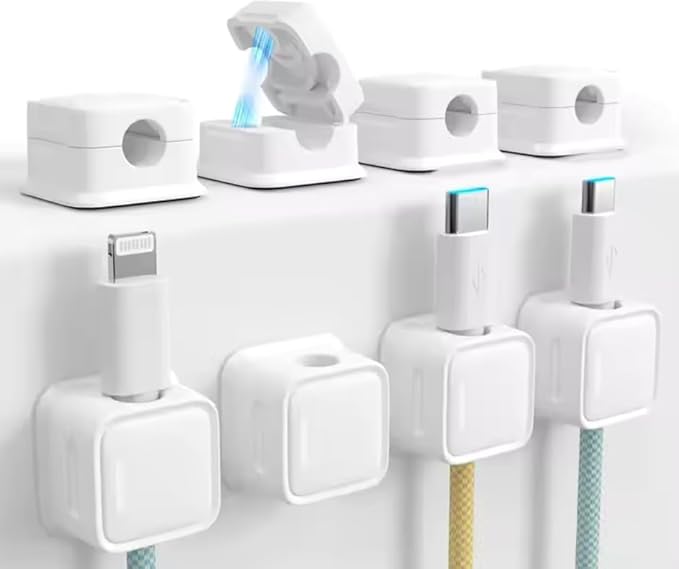 12-Pack Adhesive Cord Holders, Smooth & Adjustable Cable Clips for Desk Management, Wire Holder & Keeper, Cord Organizer for Home, Office, Desk, Phone, Car, Wall, Desktop, Nightstand (White)