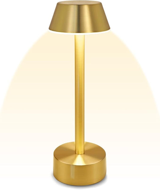 Egobasic Cordless Table Lamps, Modern Rechargeable Battery LED Desk Touch Night Light, 11.8" Metal Minimalist Small Portable Lamps for Dinner Coffee Table Restaurant Bedroom Bar Hotel, Gold