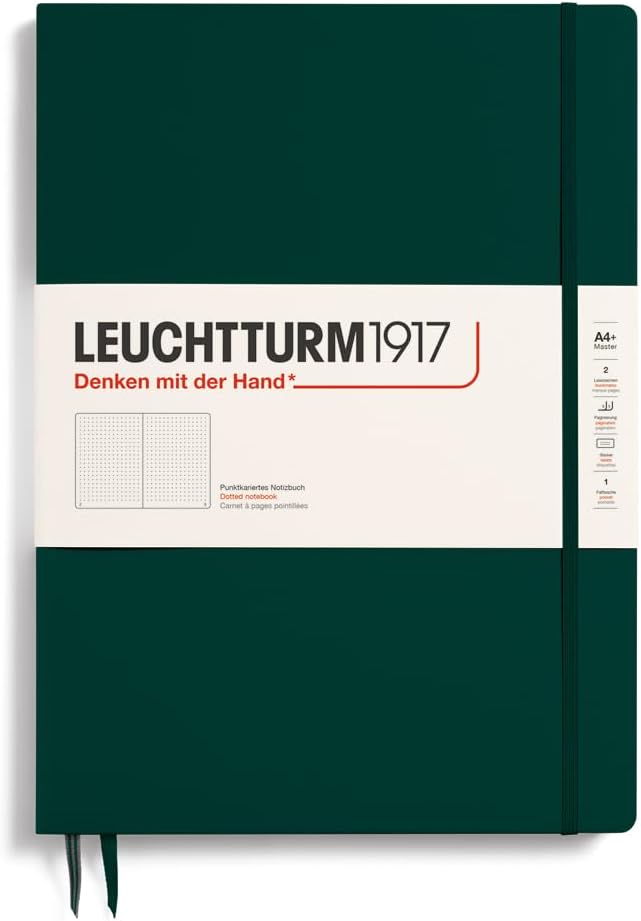 LEUCHTTURM1917 - Notebook Hardcover Master Slim A4+ - 123 Numbered Pages for Writing and Journaling (Forest Green, Dotted)