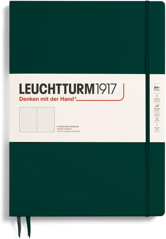 LEUCHTTURM1917 - Notebook Hardcover Master Slim A4+ - 123 Numbered Pages for Writing and Journaling (Forest Green, Dotted)