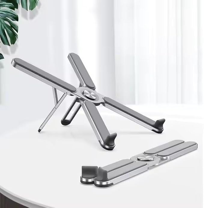 Laptop Stand, Aluminum Light Weight Alloy Silicon Foldable, Ergonomic Aluminum Riser with 7 Adjustable Heights, Compatible with Laptop 10-15.6'' and Tablet
