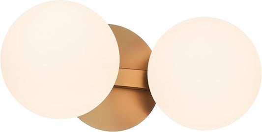 Bathroom Vanity Light Fixtures, Modern 2 Lights Globe Wall Sconce Lighting Aged Brass, Porch Wall Mount Light Fixture for Bathroom, Mirror Cabinets Hallway Stairs