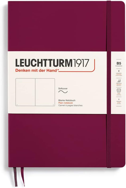 LEUCHTTURM1917 - Notebook Softcover Composition B5-123 Numbered Pages for Writing and Journaling (Plain, Port Red)