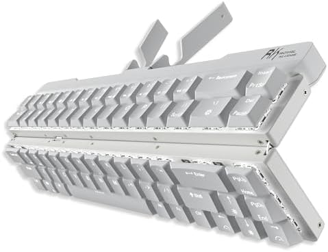 RK ROYAL KLUDGE F68 60% Foldable Low Profile Mechanical Keyboard, Wireless Mechanical Keyboard with Aluminum Body, Built-in Stand Holder, White Backlit, 68 Keys, Tactile Brown Switch