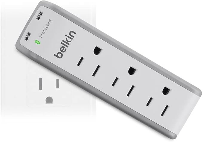 Belkin Wall Mount Surge Protector -3 AC Multi Outlets&2 USB Ports -Flat Rotating Plug Splitter - Wall Outlet Extender for Home,Office,Travel, Computer Desktop & Charging Brick (918 Joules) (Pack of 4)