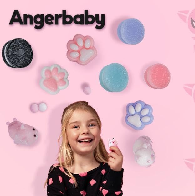 Taba Squishy Paw, Cat Paw Squeeze Toys, Cute Kawaii FuFu Squishies, Sticky Squishy Cat Paw Fur Ball, Kitty Paw Stress Relieving Fur Toys, YoYo Funny Fidget Toys for Gift, Kids-Purple&Pink