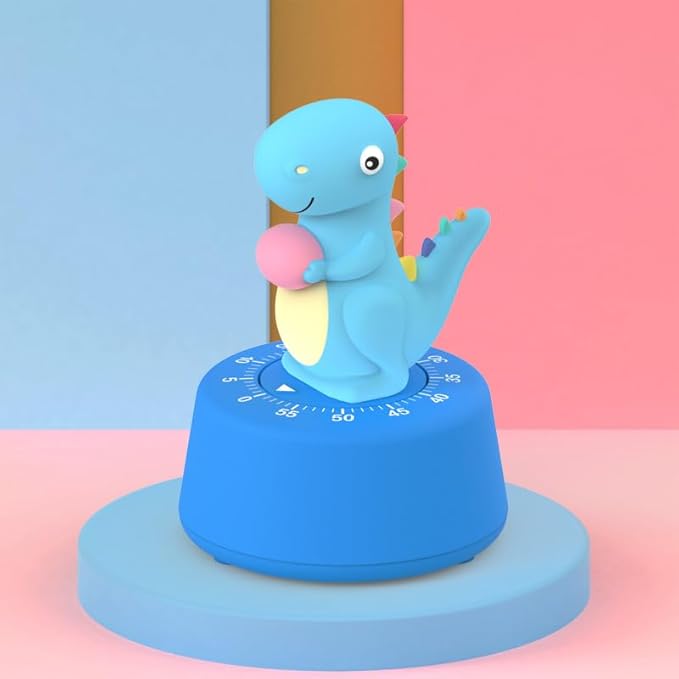 60 Minutes Mechanical Kitchen Timer,Cute Dinosaur Timer for Kids,Wind Up Egg Timer for Cooking,Reading,Classroom and Do Sports. (Sky Blue)