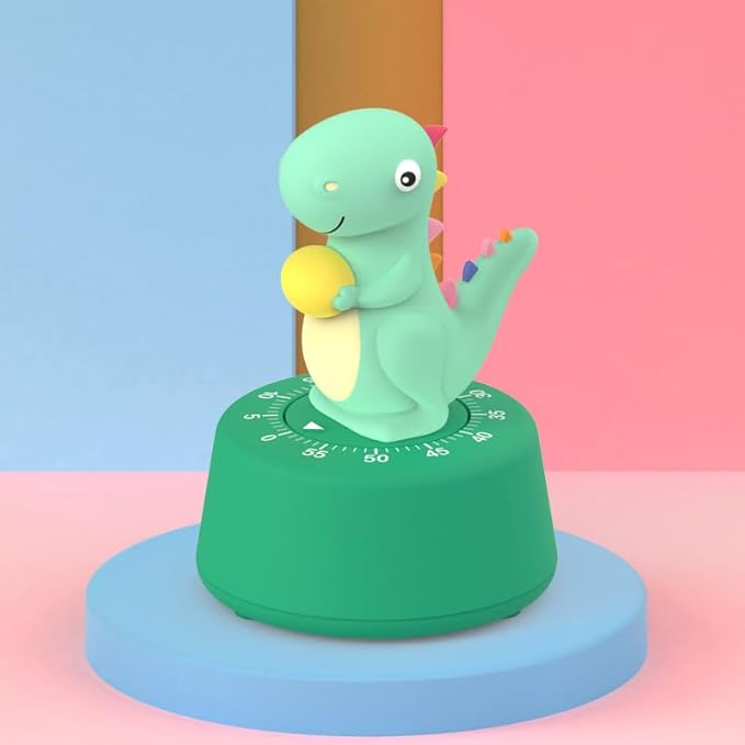 60 Minutes Mechanical Kitchen Timer,Cute Dinosaur Timer for Kids,Wind Up Egg Timer for Cooking,Reading,Classroom and Do Sports. (Light Green)