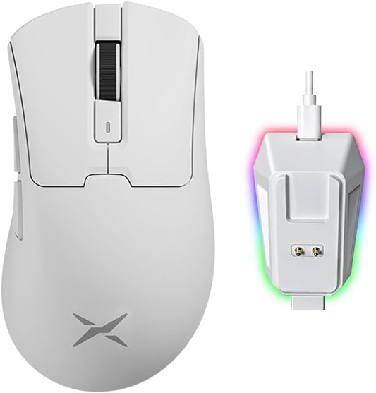 DeLUX M900PRO Wireless Gaming Mouse, 8000Hz Polling Rate, RGB Charging Dock, 63g Ergonomic Design, PAW3395 Sensor with 26000DPI, Programmable Buttons (White)
