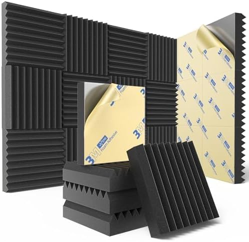 12 Pack Sound Proof Foam Panels for Wall with Self Adhesive, 3" X 12" X 12" High Density Acoustic Panels Sound Absorbing Quick-Recovery, Wedges Soundproof Wall Panels for Gaming & Studio Decor - Black
