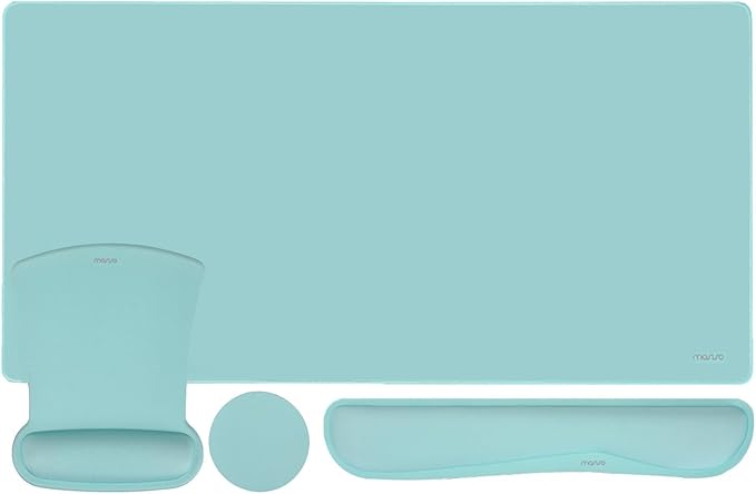 MOSISO Keyboard Mouse Pad Set, Large Gaming Mousepad&Keyboard Wrist Rest&Mouse Wrist Rest&Coaster, Ergonomic Non-Slip Mousepad&Easy Typing Cushion with Memory Foam for Home Office, Aquamarine