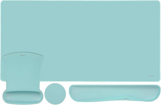 MOSISO Keyboard Mouse Pad Set, Large Gaming Mousepad&Keyboard Wrist Rest&Mouse Wrist Rest&Coaster, Ergonomic Non-Slip Mousepad&Easy Typing Cushion with Memory Foam for Home Office, Aquamarine