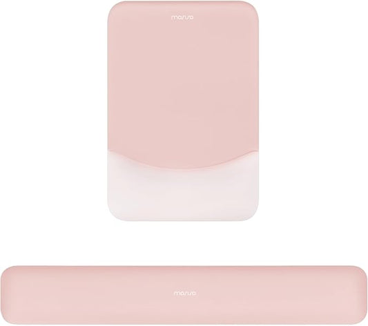 MOSISO Wrist Rest Support for Mouse Pad&Keyboard Set, Rectangular Ergonomic Mousepad Non-Slip Base Home/Office Pain Relief&Easy Typing Pad with Neoprene Cloth&Raised Curved Memory Foam, Baby Pink