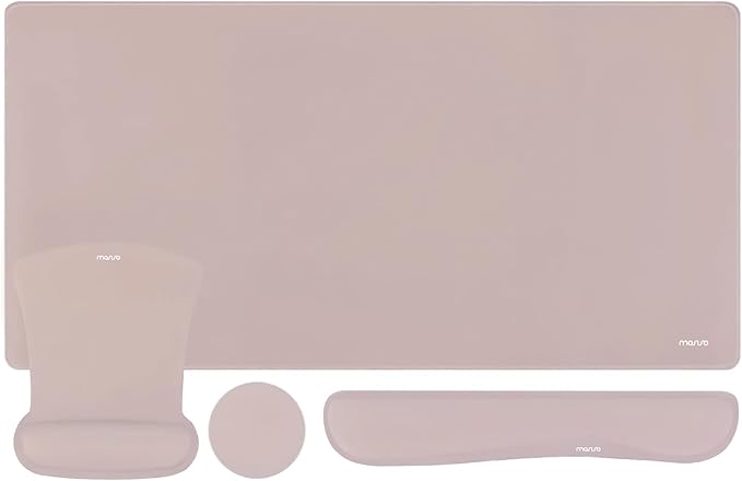 MOSISO Keyboard Mouse Pad Set, Large Gaming Mousepad&Keyboard Wrist Rest&Mouse Wrist Rest&Coaster, Ergonomic Non-Slip Mousepad&Easy Typing Cushion with Memory Foam for Home Office, Taupe Brown