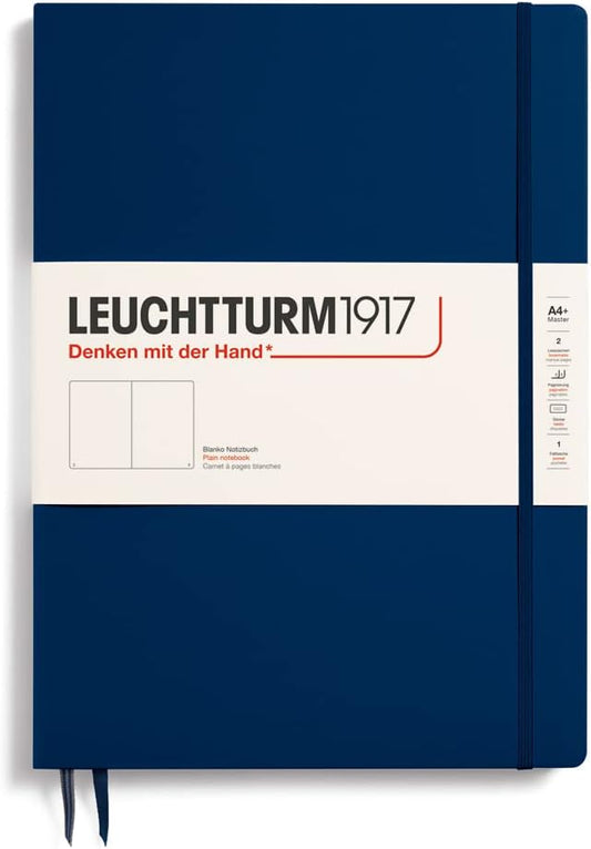 LEUCHTTURM1917 - Notebook Hardcover Master Slim A4+ - 123 Numbered Pages for Writing and Journaling (Navy, Plain)