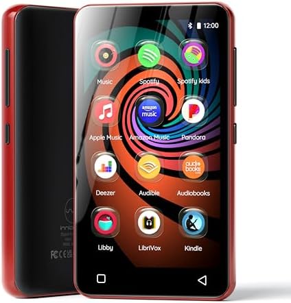 innioasis 160GB MP3 Player with Bluetooth and WiFi, Android Music Player with Spotify,Amazon Music,Pandora,4" Full Touch Screen MP3 Player with Audible,Libby,Audiobooks (Black_Red)