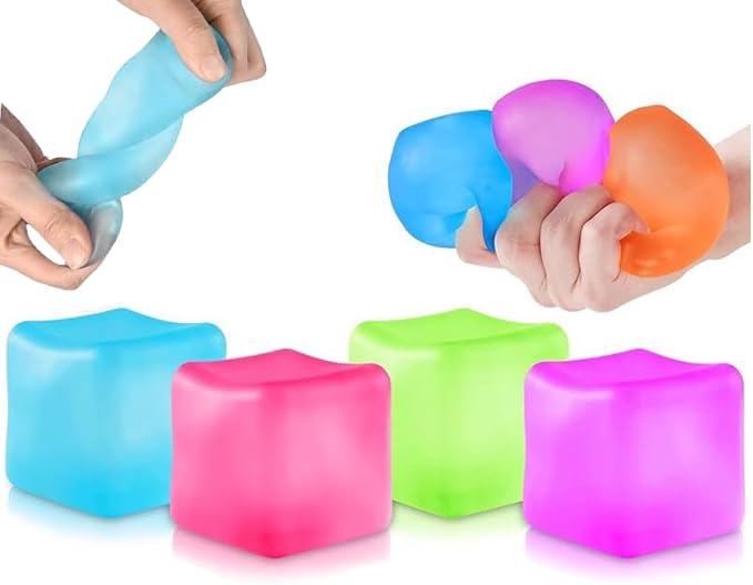 Fidget Toys Stress Cube: Squishy Fidget Toys for Kids Adults, High Density Gel Filled Squeeze Toys, Fidgets for Classroom, Gift Christmas Ideal for Stocking Stuffers for Kids(Pink Blue Purple)