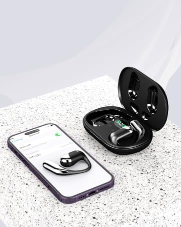 Open Ear Clip Wireless Earbuds Bone Conduction Headphones, Bluetooth 5.4, Open Ear Design, Built-in Mic, IPX7 Waterproof, LED Display Charging Case,Ear Hooks Ear Buds,Design for Running Fitness