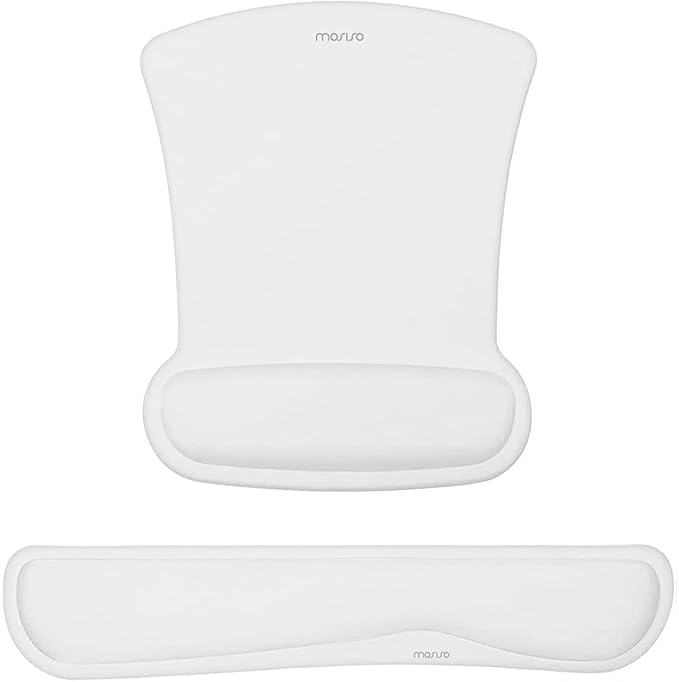 MOSISO Wrist Rest Support for Mouse Pad & Keyboard Set, Ergonomic Mousepad Non-Slip Base Home/Office Pain Relief & Easy Typing Cushion with Neoprene Cloth & Raised Memory Foam, White