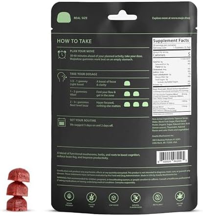 Gwella Focus Gummies with Lion’s Mane, Panax Ginseng, Ginger Root, Cordyceps, SAM-e, and Nootropics, Energy and Focus Supplement, Vegan, Strawberry Tangerine (20 Count - Pack of 2)