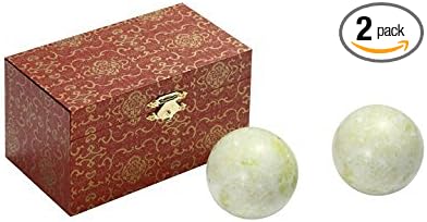 BRABUD 1.4'' Light Green Marble Baoding Health Chinese Stress Exercise Balls Craft Collection with Bag