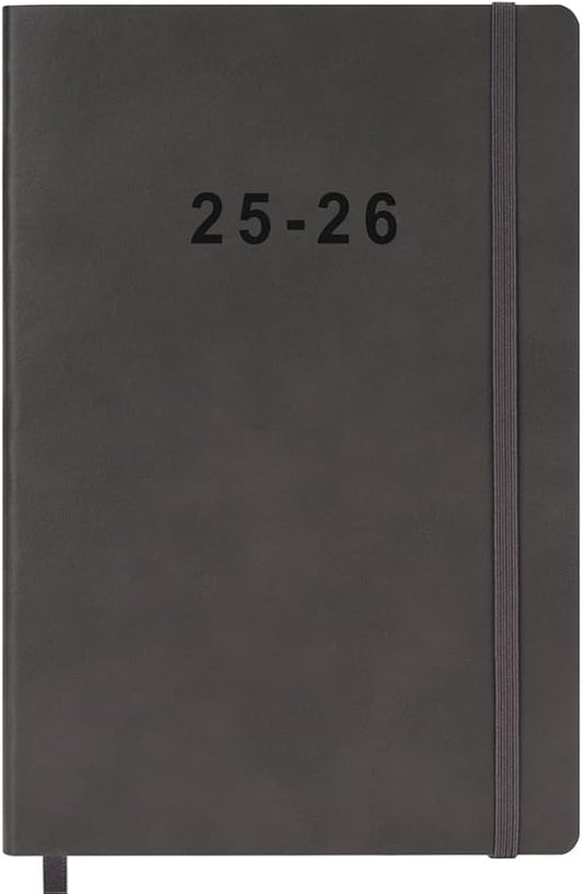 2025-2026 Planner - Weekly and Monthly Planner, Oct 2025 - Dec 2026, Holidays, Contacts and Notes Pages, Vegan Leather Cover, Elastic Closure, 5.5”x8.25”, Grey