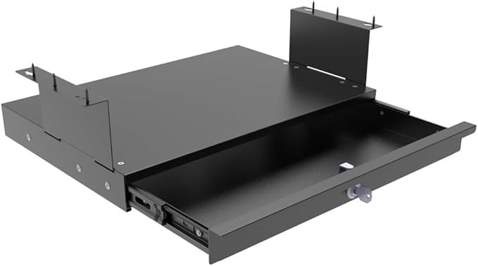 17 Inch Wide Under Desk Lockable Sliding Out Drawer, Pulling Out Secure Storage Organizer Under Desk with a Crossbar Max. 3.2" High at Office or Home, 12 Inch Deep
