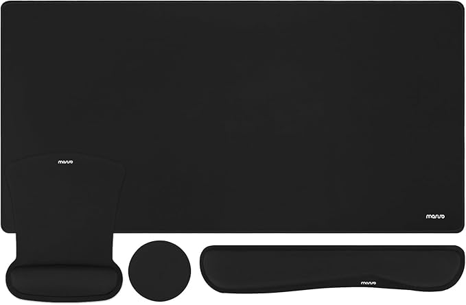MOSISO Keyboard Mouse Pad Set, Large Gaming Mousepad&Keyboard Wrist Rest&Mouse Wrist Rest&Coaster, Ergonomic Non-Slip Mousepad&Easy Typing Cushion with Memory Foam for Home Office, Black