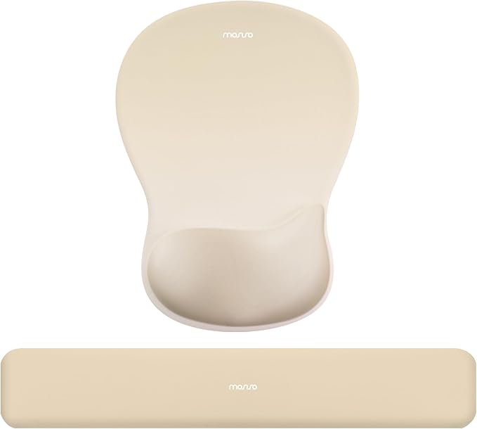 MOSISO Wrist Rest Support for Mouse Pad&Keyboard Set, Ergonomic Mousepad with Concave Curved Memory Foam, Non-Slip Base Pain Relief Comfortable Rectangular Easy Typing Pad for Home/Office, Khaki