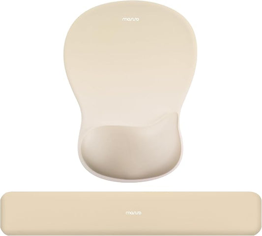 MOSISO Wrist Rest Support for Mouse Pad&Keyboard Set, Ergonomic Mousepad with Concave Curved Memory Foam, Non-Slip Base Pain Relief Comfortable Rectangular Easy Typing Pad for Home/Office, Khaki