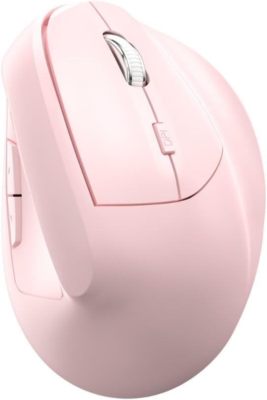 Ergonomic Vertical Mouse Wireless, Rechargeable Ergo Mouse for Carpal Tunnel Relief, 3200DPI Adjustable, 6 Buttons for PC/Laptop/Mac/Windows (Pink)