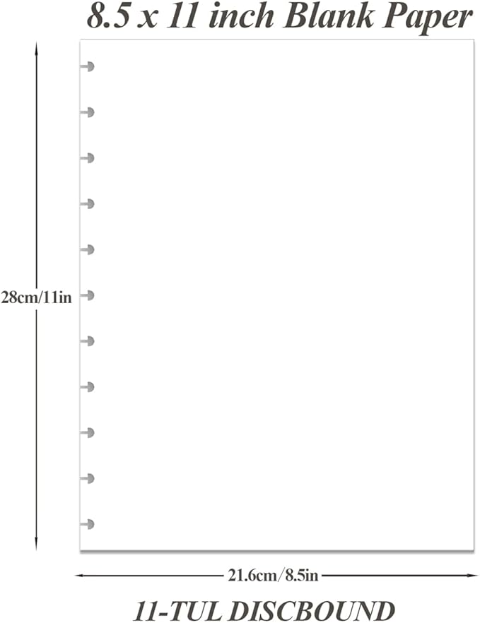Letter Size Blank Refill Paper, 11-Disc Discbound Blank Paper, 100Sheets / 200Pages TUL Blank Filler Paper, 100gsm White Paper, 8.5'' x 11''