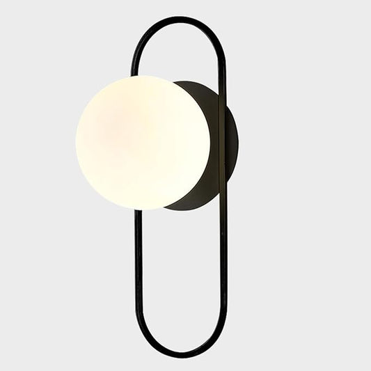 Mid Century Modern Round Wall Sconce 1-Lights Black Globe Wall Sconce Lighting Minimalist Vanity White Glass Bathroom Wall Lamp Farmhouse Bedroom Bar Wall Light