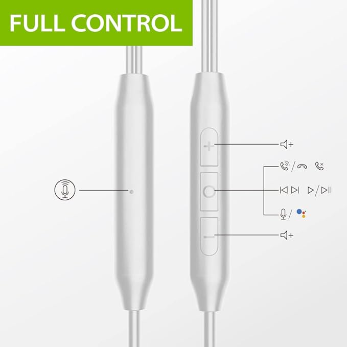 Avantree E171 - AUX 3.5mm Wired Earbuds with Microphone & in-Line Volume Control, Compatible with Traditional 3.5mm AUX Phones Corded Headphones with Ear Hook for Running & Sports, White