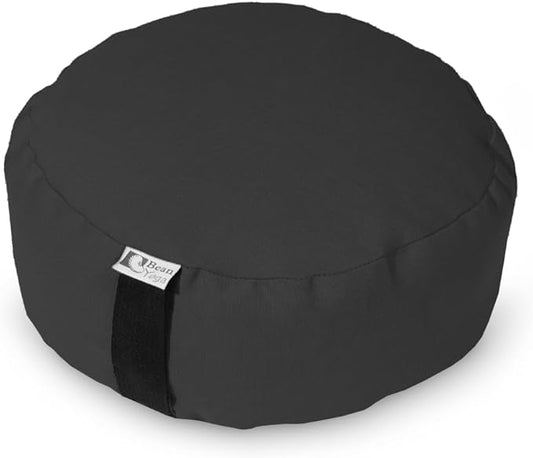 Bean Products Zafu Meditation Pillows for Sitting on Floor, Yoga Cushion, Cotton/Buckwheat Fill Yoga Pillow, Zafu Meditation Cushion, Zen Kneeling Prayer Pad- Made in USA - 14" Round - Black