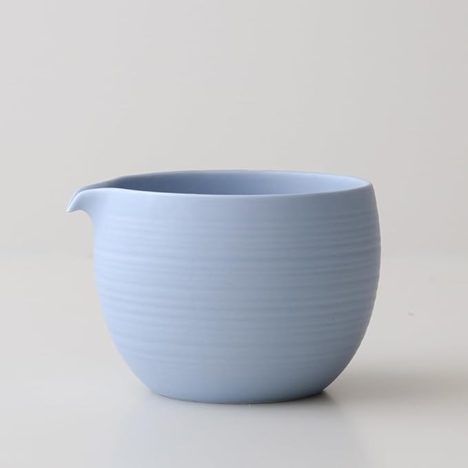 Matcha Whisk Set, Ceramic Matcha Bowl & Whisk Holder, Bamboo Accessory, Modern Design (Soft Haze Blue, Pouring Spout)