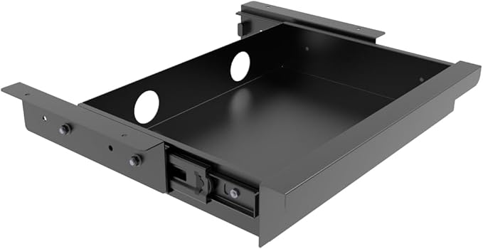 Under Desk Mounted Sliding Pull-out Drawer, W 15.3" x D 8.8" Storage Organizer for Sit Stand Workstation, Metal, Black (Medium)