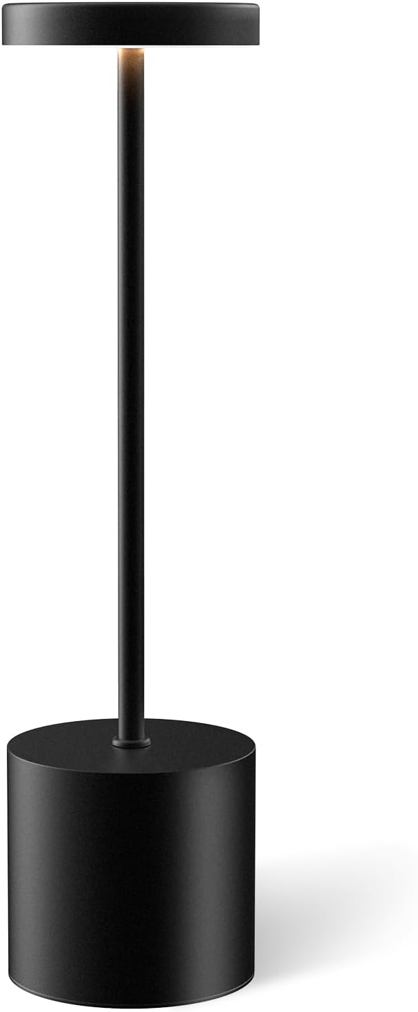 Cordless Table Lamps Rechargeable, Portable LED Desk Lamp, 5000mAh Battery Powered Wireless Table Light - 3 Color Dimmable Lighting for Restaurant Dining Patio Outdoor Bedroom(Black)
