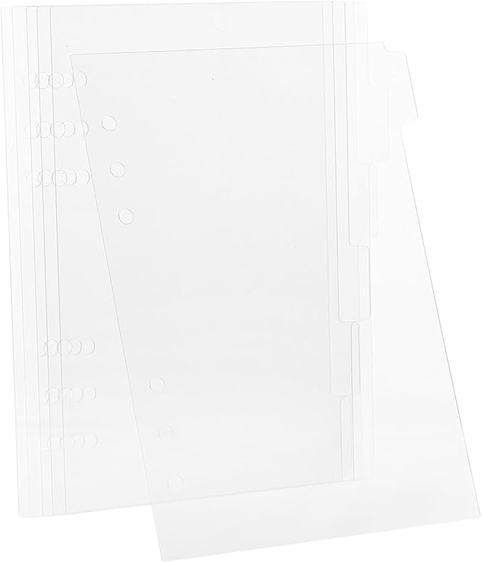 Housoutil A5 Acrylic Notebook Binder Insert, 6PCS Clear Binder Dividers with Tabs, Sturdy Plastic Refillable Sheets for DIY Journal and Office Use, 6 Hole Punch