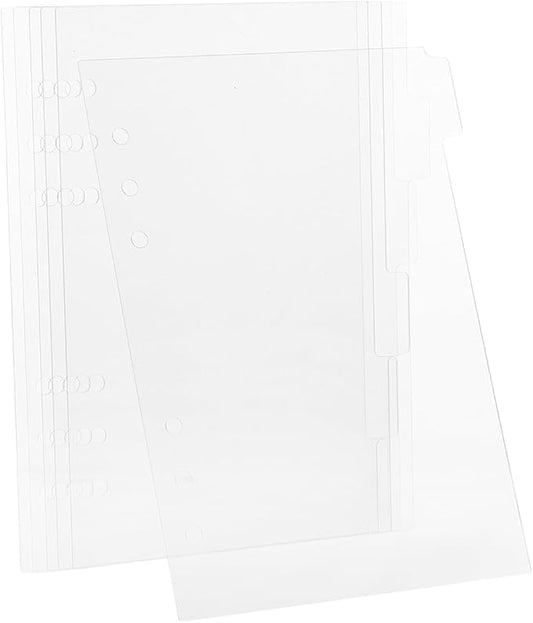 Housoutil A5 Acrylic Notebook Binder Insert, 6PCS Clear Binder Dividers with Tabs, Sturdy Plastic Refillable Sheets for DIY Journal and Office Use, 6 Hole Punch
