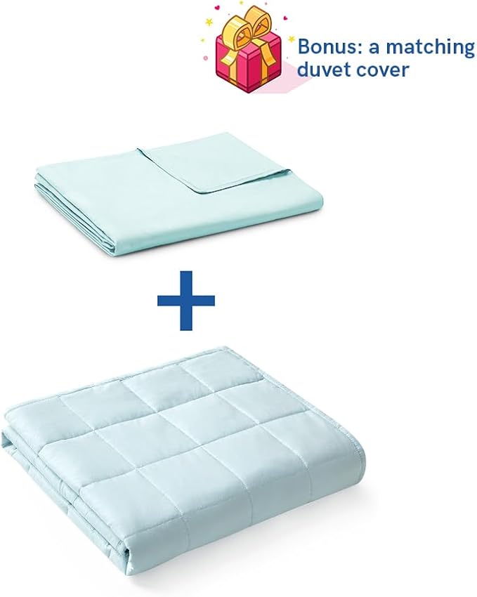 YnM Weighted Blanket,Heavy 100 Percent Oeko-Tex Certified Cotton Material(Light Blue, 80''x87'' 25lbs), Two Persons(110~190lb) Sharing Use on Queen/King Bed | A Duvet Included
