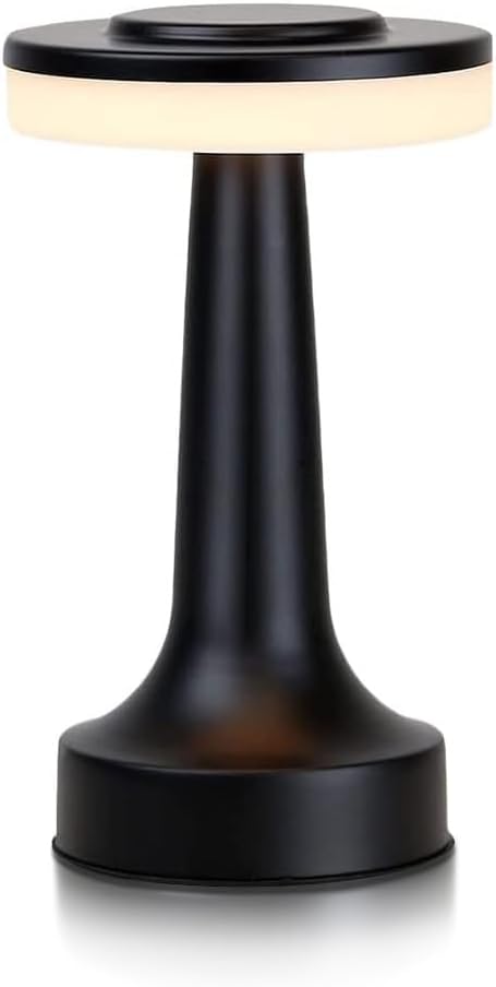 Cordless Metal Desk Lamp, Touch Sensor Control LED Table Lamp,3 Color Stepless Dimmable Battery Powered Lamp for Living Room, Dorm, Home Office (Black)