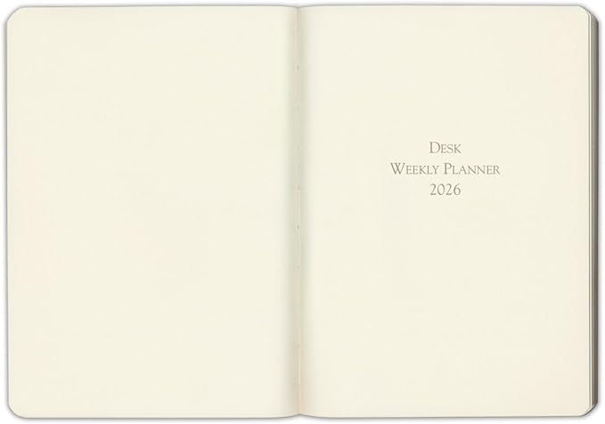 Gallery Leather Desk Weekly Monthly Planner 2025-2026, Elegantly Bound Calendar Planner and Notebook with Stylish Gold-Gilded Page Edges, 12 Months - Monhegan Cocoa - 8 x 5.5 "