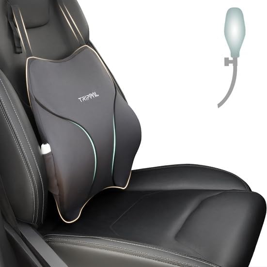 GOLDORANGE Adjustable Lumbar Support Pillow for Car with Air Pump, Ergonomic Memory Foam Back Cushion with Straps for Back Pain Relief and Posture Improved Lumbar Cushion for Vehicles Office Chair