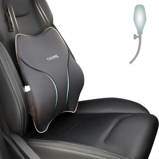 GOLDORANGE Adjustable Lumbar Support Pillow for Car with Air Pump, Ergonomic Memory Foam Back Cushion with Straps for Back Pain Relief and Posture Improved Lumbar Cushion for Vehicles Office Chair