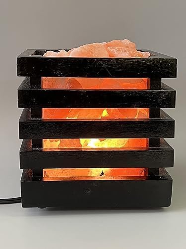 Himalayan Salt Lamp(Wooden Basket with Natural Chunks), Dimmable, Crystal Salt Lamp Classic Design, Extra Bulb, Unique Gift Idea (BlackBasket)