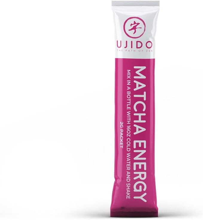 Ujido Matcha Energy Packets, Strawberry Flavor, Sugar-Free, Monkfruit, Non-GMO, Antioxidant, Keto & Vegan, 2g x 15 Count
