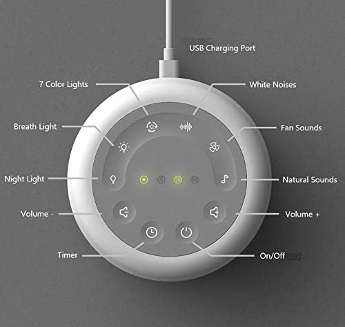 Sleep Sound Machine 24 Natural Soothing Sounds 7 Color Breathing Lights and Night Light with Timer Memory Feature Rechargeable Portable White Noise Machine for Baby Kids Adults