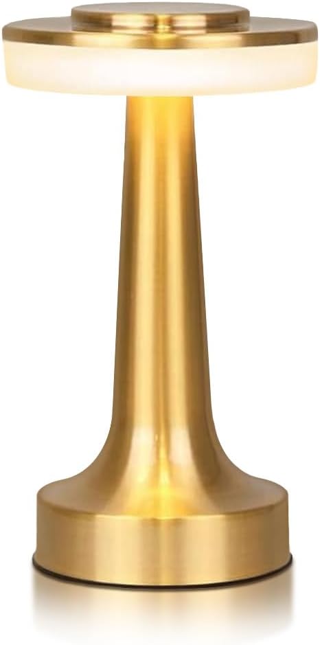 Cordless Metal Desk Lamp, Touch Sensor Control LED Table Lamp,3 Color Stepless Dimmable Battery Powered Lamp for Living Room, Dorm, Home Office (Gold)