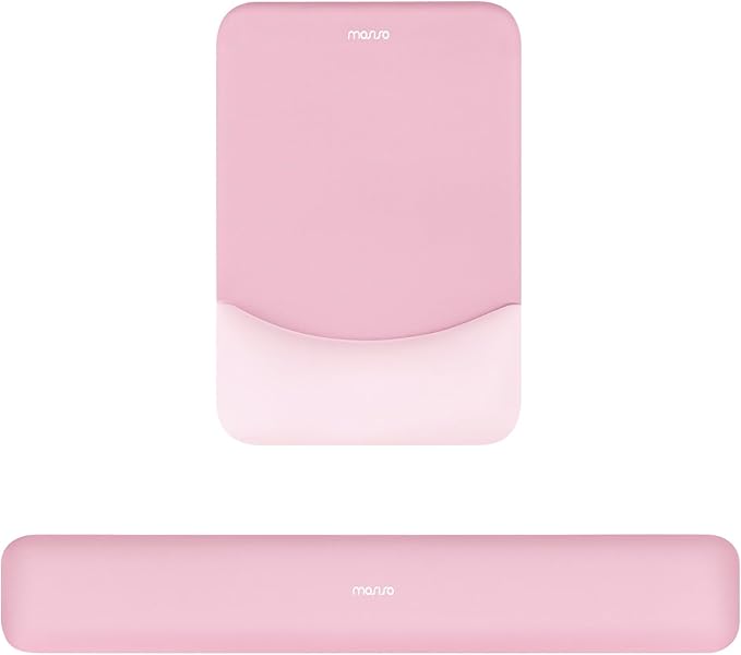 MOSISO Wrist Rest Support for Mouse Pad&Keyboard Set, Rectangular Ergonomic Mousepad Non-Slip Base Home/Office Pain Relief&Easy Typing Pad with Neoprene Cloth&Raised Curved Memory Foam, Pink